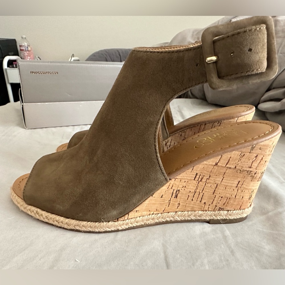 Brand new in box olive green Franco Sarto wedges